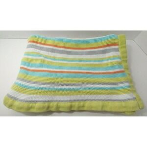 Sumersault Baby Blanket woven thermal knit Green white orange blue cotton stripe